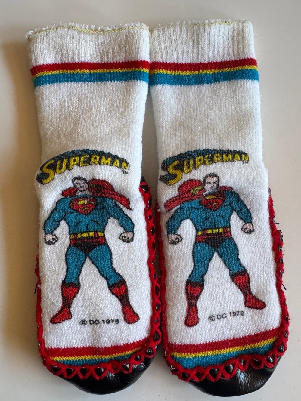 Vintage 1978 DC Comics Superman Toastee Slipper Socks size 9-10